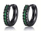 Gun Black Rhodium Plated Green Cubic Zirconia Men & Women Huggie Hoop Earrings